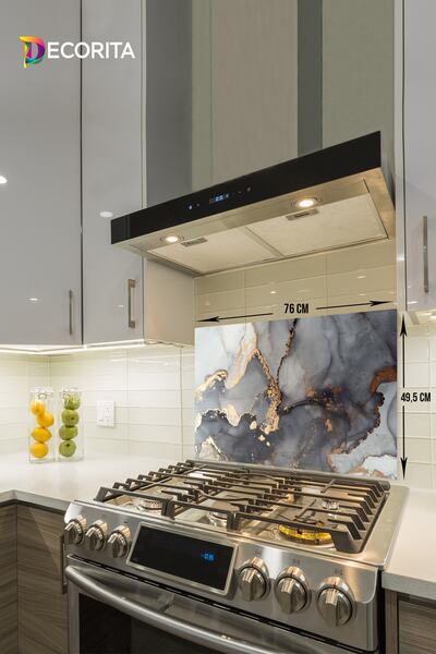 Decorita Cam Ocak Arkası Koruyucu | Stark Mermer Görünümlü | 49,5cm X 76cm