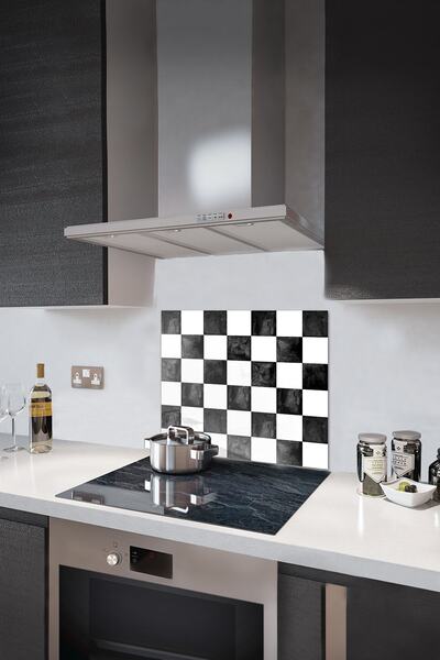 Decorita Cam Ocak Arkası Koruyucu | Damalı Desen | 52cm X 60cm