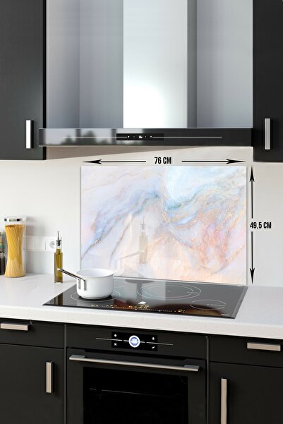 Decorita Cam Ocak Arkası Koruyucu | Supreme Mermer Görünümlü | 49,5cm X 76cm