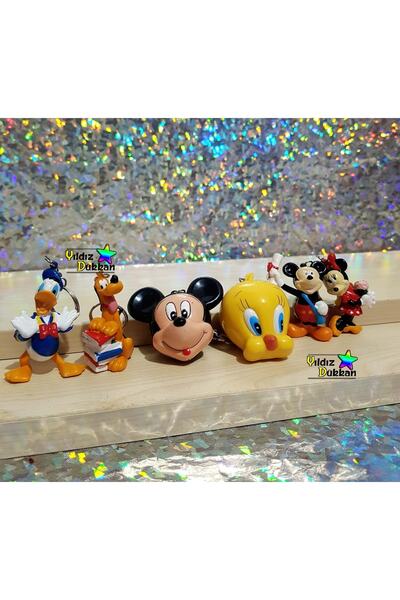 YıldızDükkan Ahşap 10000 Hedefli Para Box Kumbara Ve Disney Anahtarlık Mickey Mini Mouse Donald Duck Pluto Tweety