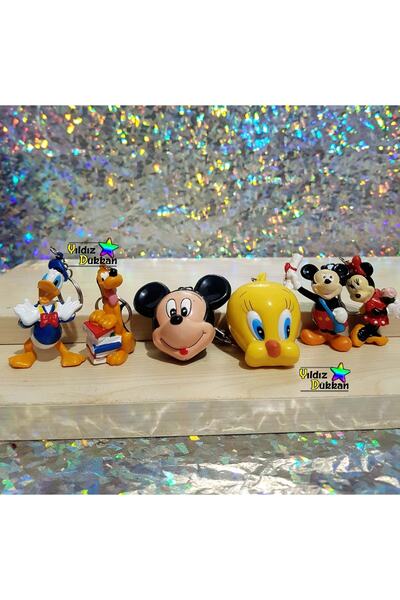 YıldızDükkan Ahşap 10000 Hedefli Para Box Kumbara Ve Disney Anahtarlık Mickey Mini Mouse Donald Duck Pluto Tweety