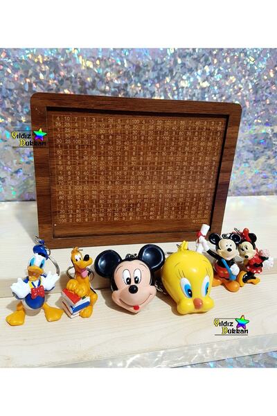 YıldızDükkan Ahşap 10000 Hedefli Para Box Kumbara Ve Disney Anahtarlık Mickey Mini Mouse Donald Duck Pluto Tweety