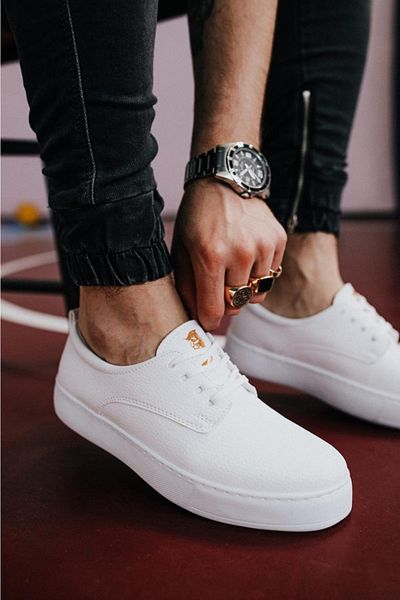 KN Fashion Mp077 Bt Laced Skin Orthopedic High/Thick Sole Men's Sneaker White