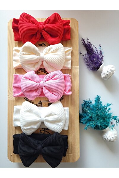 SeherBebeButik Kız Çocuk & Bebek Kaşkorse Fiyonklu Bandana 5'li Set
