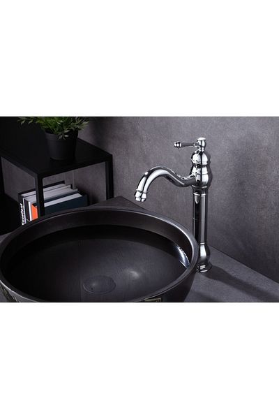 İSAOĞLU YAPI Silver Bowl Sink Faucet Chrome Sink Faucet Polina Bowl Armature Bathroom Faucet