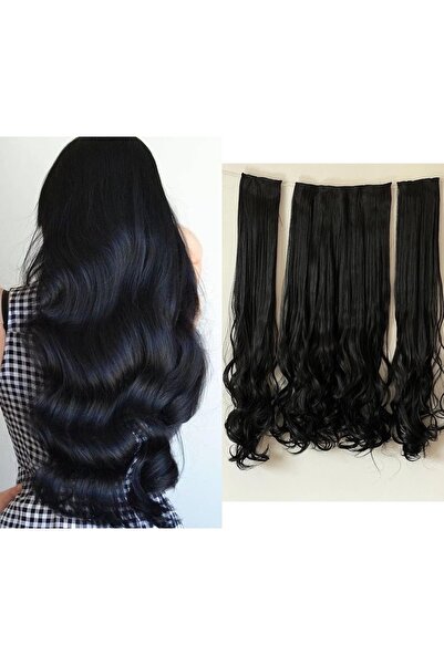 Fenomen Peruk Μαύρο Snap - Ημιμήνια+2 Πλαϊνές λαβίδες κυματιστές