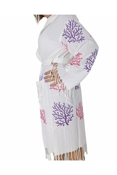 Nevin Acar Μπουρνούζι Peshtemal από μπαμπού με στάμπα Plum Coral Luxury