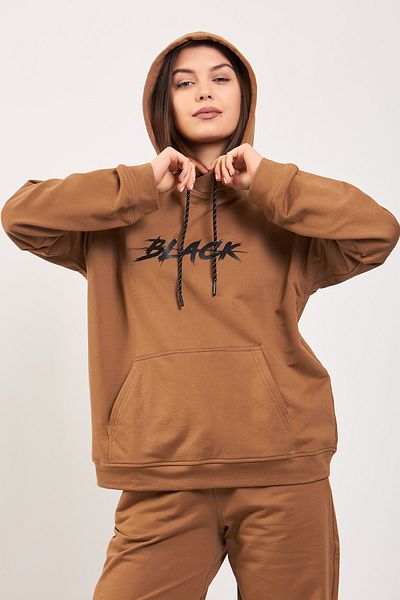 Moda Tuğram Кафяв оверсайз суитшърт с качулка