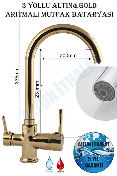 altunithalat Baston Borulu 3 Yollu Arıtmalı Mutfak Bataryası Arıtma Musluğu L...