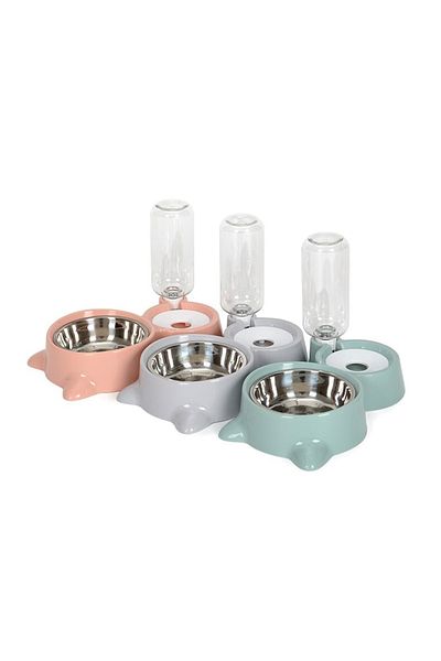 TechnoSmart Cat Dog Food and Water Bowl with Bowl Automatic Water Dispenser Large Size Storage
