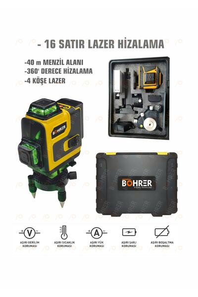 BÖHRER Profesyonel 2x Li-on Batarya 4x360 16 Satır Otomatik Hizalama Çapraz Ç...