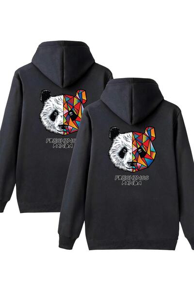 Trend Sizde Unisex Back Panda με κουκούλα 2 τεμαχίων φούτερ Lover and Friend