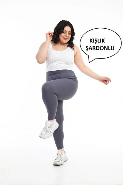 manolyabutik Winter Ribbed Large Size Leggings - Raised