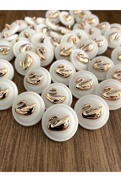 canan dizayn 21.5 mm Footed White Gold Metalized Swan Button (8 Pcs)