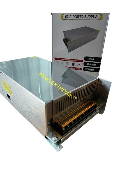 ATAELEKTRONİK 12 Volt 60 Amper 720 Waat Kalın Tip Metal Kasa Trafo Adaptör 12...