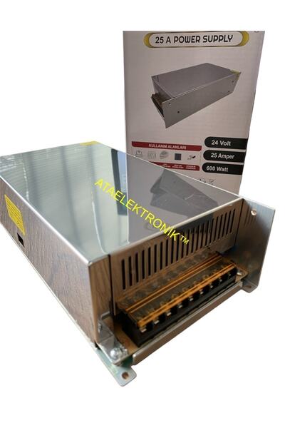 ATAELEKTRONİK 110-220 Volt Giriş 24v 25ah 600w Çıkış - 24 Volt 25 Amper Metal Kasa Trafo Adaptör Fanlı 600w