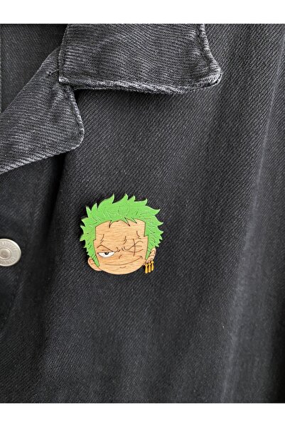 gokmentoy Anime One Piece Zoro Ahşap El Boyaması Broş