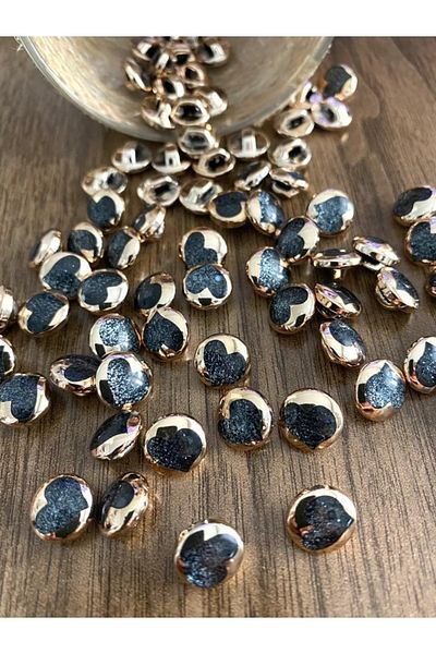 canan dizayn 11.5 Mm Gold Metalized Black Footed Button (20 PCS)