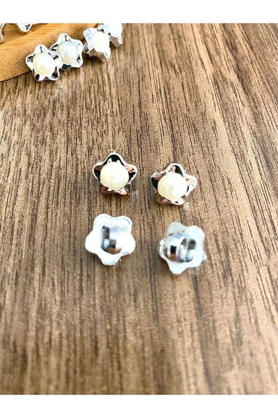 canan dizayn 11 Mm Footed Nickel Metalized Star Button with Pearls (15 PCS)