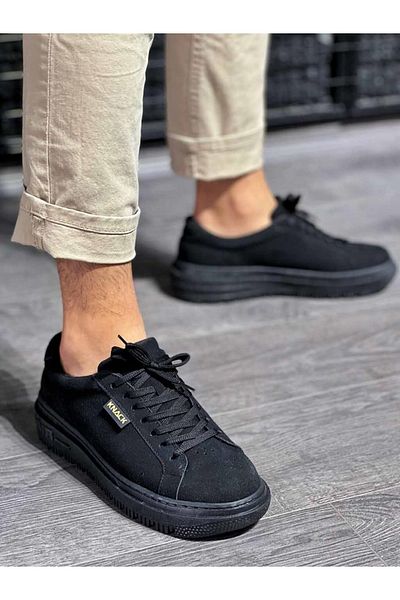 KN Fashion Mp225 St Lace-Up Suede Orthopedic High/Thick Sole Men's Sneaker Black