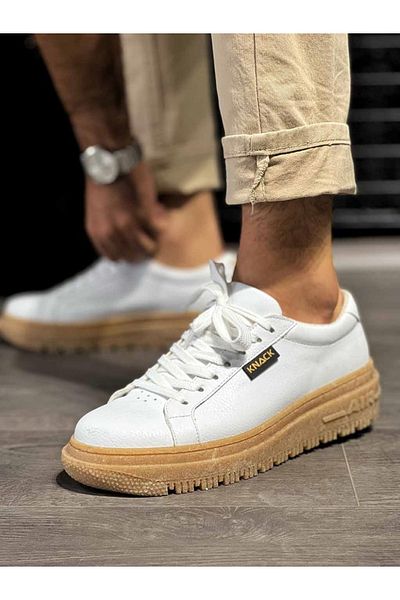 KN Fashion Mp225 Kt Lace Up Orthopedic High/Thick Sole Men's Sneaker White