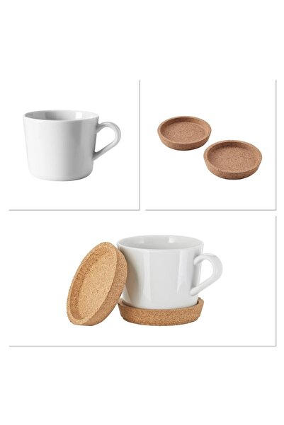 IKEA 365+ 24 cl Beyaz Kupa - 365+ Mantar Kupa Bardak Altlığı (10 cm)