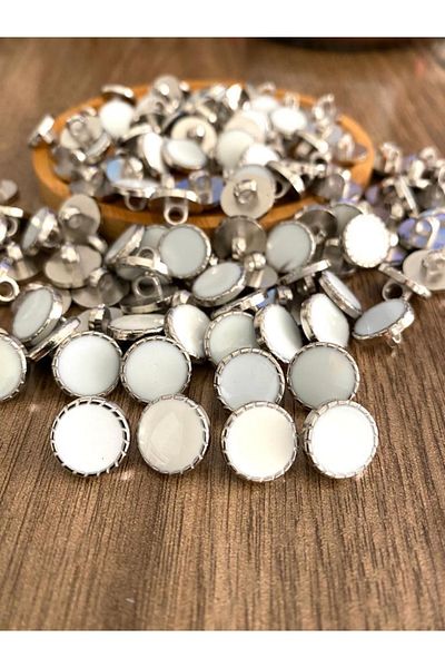 canan dizayn 12.5 Mm Footed Nickel White Metallized Serrated Button (20 PCS)