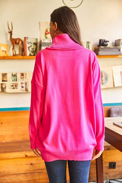 Olalook Μπλούζα Neon Fuchsia Oversize Knitwear - Πέτο γιακά, Κρυφή τσέπη BLZ- 19002109