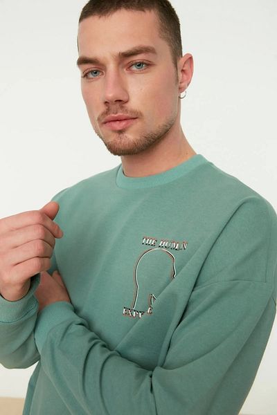 Trendyol Collection Mint Oversize/Wide Cut potištěná mikina bez šárky TMNAW22SW0417