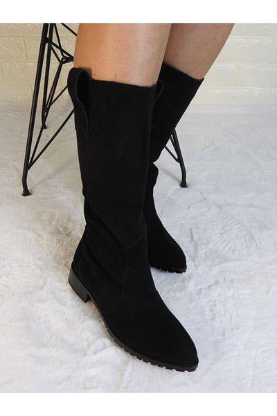 TRODONS Black Daily Women's Boots with Suede Fur Inside