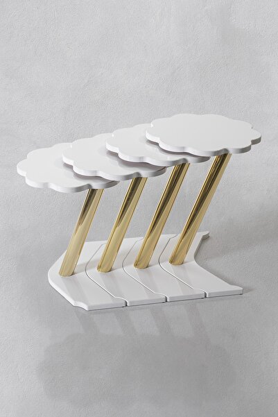 Veys Sehpa 4 Lü Gold Papatya Zigon Sehpa - Beyaz