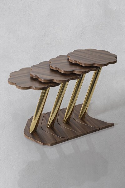 Veys Sehpa 4 Lü Gold Papatya Zigon Sehpa - Ceviz