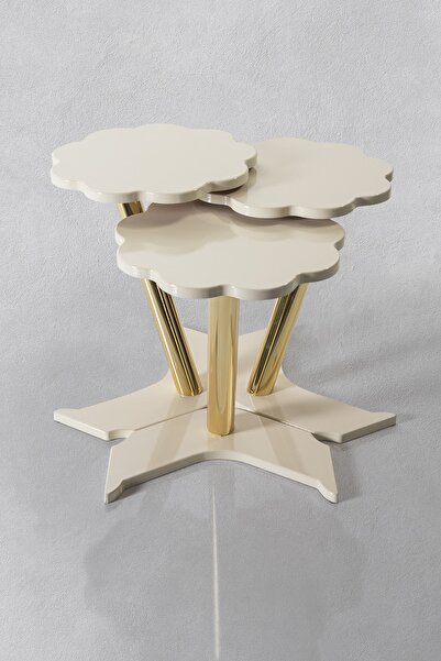 Veys Sehpa 3 Lü Gold Papatya Zigon Sehpa - Krem