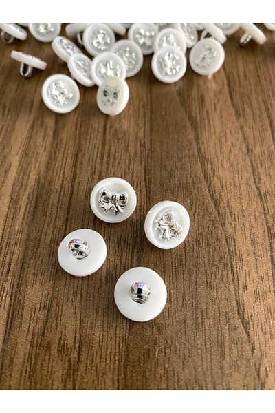canan dizayn 12.5 Mm White Nickel Plug-in Metalized Button (15 Pieces)