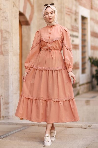 InStyle Γυναικείο φόρεμα με μπαλόνι με λεπτομέρεια ροζ γκιπούρ