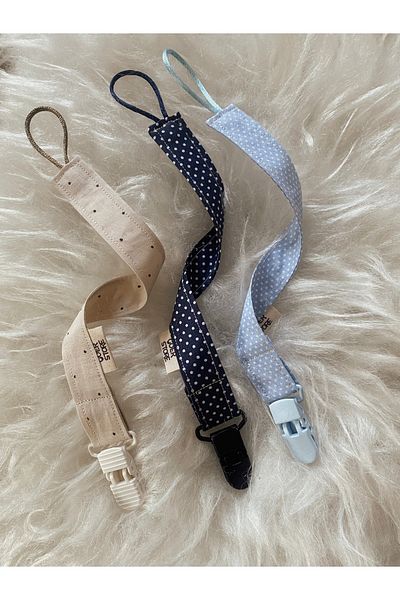 GOER STORE 3-Piece Polka Dot Blue Cotton Fabric Baby Boy Pacifier Strap Set