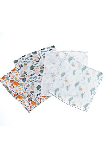 Slithice Baby Collection Baby Mouth Wipes 4 Pieces Patterned Muslin Fabric