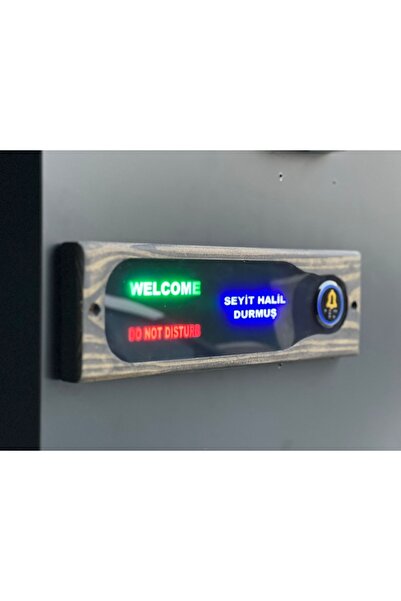 BACKHOME Led Işıklı Isimli Dekoratif Antrasit Gri Ahşap Kapı Zili Butonu