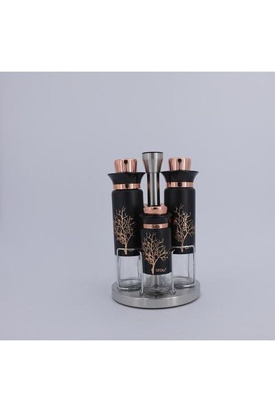 AROW 5 Piece Tree Pattern Luxury Spice Rack with Rotating Stand / Spice Set / Oil Vinegar