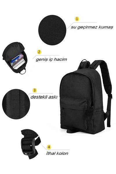 Stok CITY Rucsac negru impermeabil pentru liceu și liceu model Eastpak cu două compartimente
