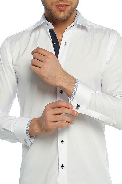 Dicotto Cămașă albă slim pentru bărbați cu butoni din microțesătură - Combinație 200-3 bleumarin