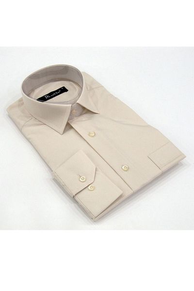 Dicotto Beige Large Size Solid Color Long Sleeve Classic Men's Shirt - 150-11
