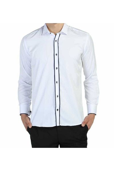 Dicotto Navy Blue Bieli White Προγονικός γιακάς με μανικετόκουμπα Slim Fit πουκάμισο - Tuxedo-011