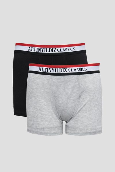 ALTINYILDIZ CLASSICS Pachet de 2 boxeri flexibili pentru bărbați din bumbac premium gri Melange-negru