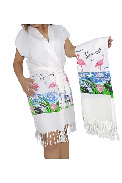 Nevin Acar Flamingo Kimona Peshtemal Αμάνικο μπουρνούζι παραλίας και πετσέτα Peshtemal Σετ 2
