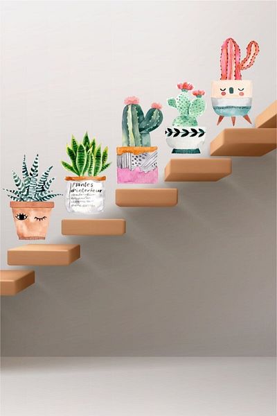 Piksel Grafik Autocolant de perete decorativ cu cactusi în ghiveci