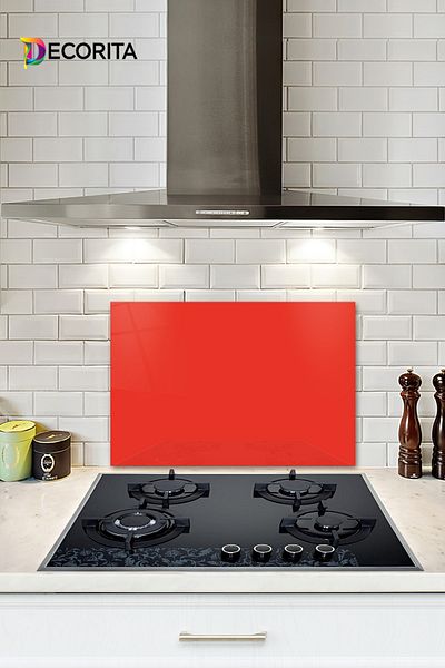 Decorita Protector de spate pentru aragaz din sticla |   Culoare uni - Floare de rodie |   40 cm X 60 cm
