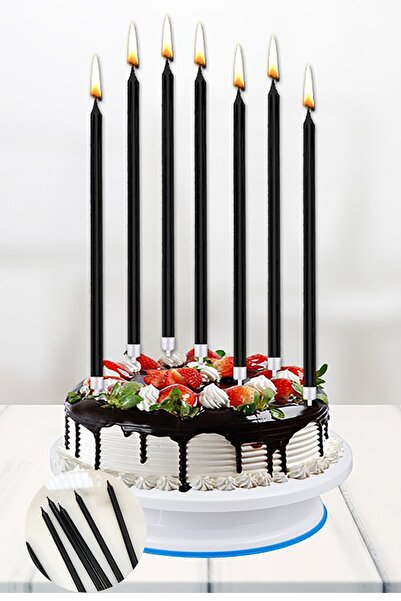 Parti dolabı Uzun Ince Siyah Mat Pasta Mumu Mum Altlığı 20 Cm