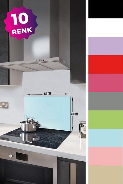 Decorita Protector de spate pentru aragaz din sticla |   Culoare uni - albastru pudra |   40 cm X 60 cm