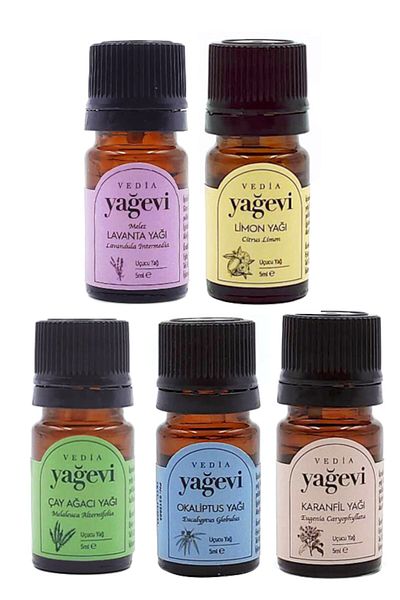 Yağevi 5x5ml Lavender+Lemon+Tea Tree+Eucalyptus+Carnation Essential Oil Set